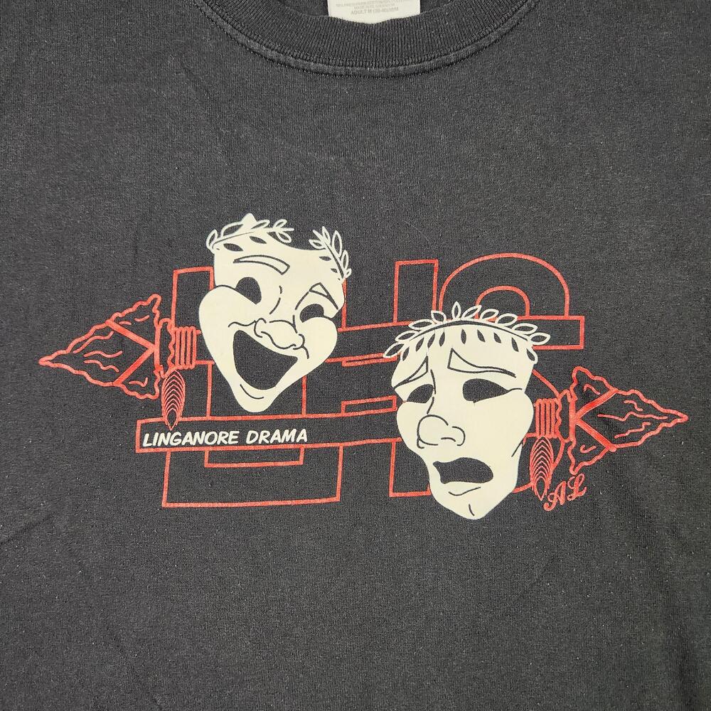 Vintage Linganore Drama Shirt Mens Medium Black Masks Graphic Roosevelt Quote